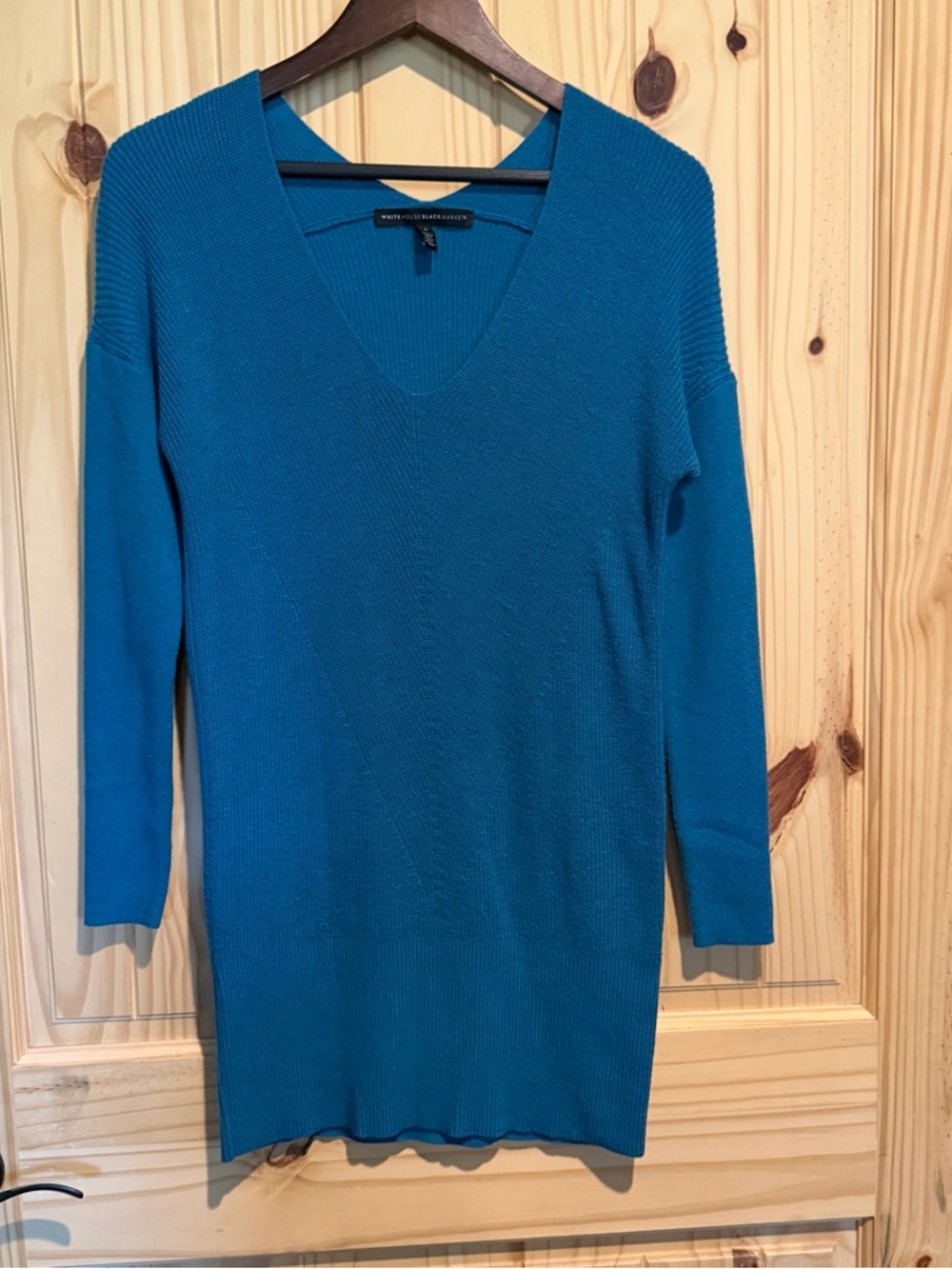 White House Black Market Teal Blue Cashmere Blend V-Neck‎ Tunic Sweater Small